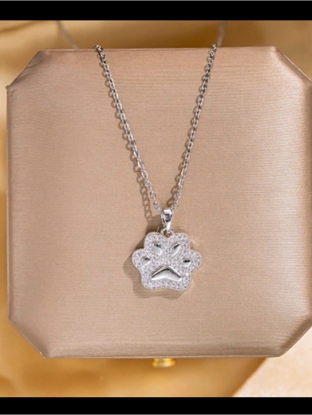 Silver Paw Pendant Necklace with Sparkle on 16 Inch Chain